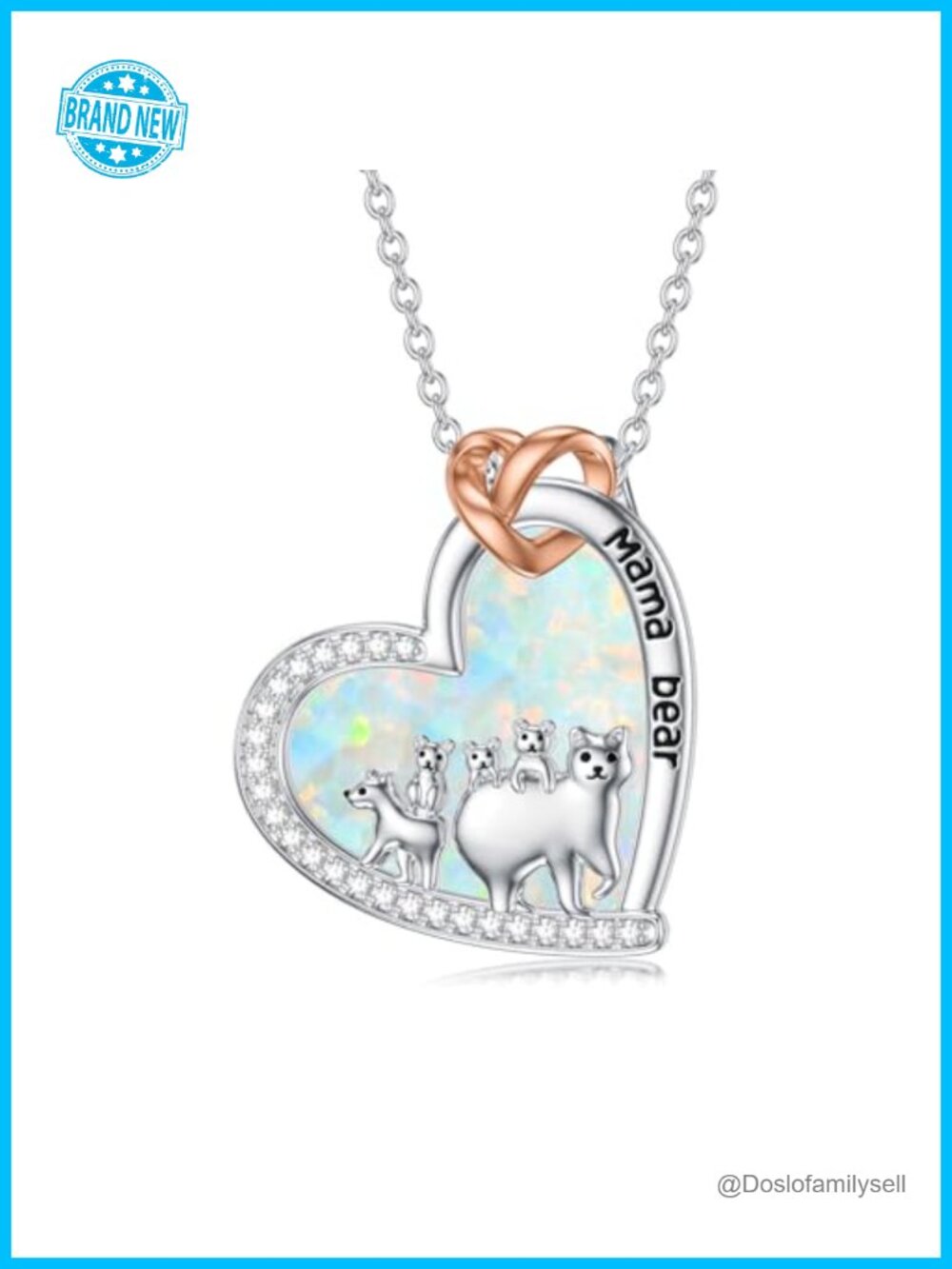 Sterling Silver Mama Bear 4 Cubs Pendant Necklace 18-20" Adjustable